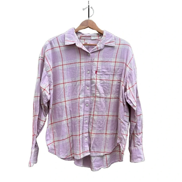 Levi's Tops - Levi's Henri Plaid Flannel Button Down Shirt Size Large Pink and Red